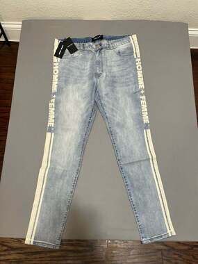 Homme + Femme Side Logo Taped Slim Fit Jeans Size 40